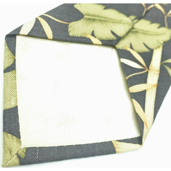 TOMMY BAHAMA Tie Gray Green Leaves Bamboo 100% Silk Hand Made Mens Necktie - Picture 8 of 11